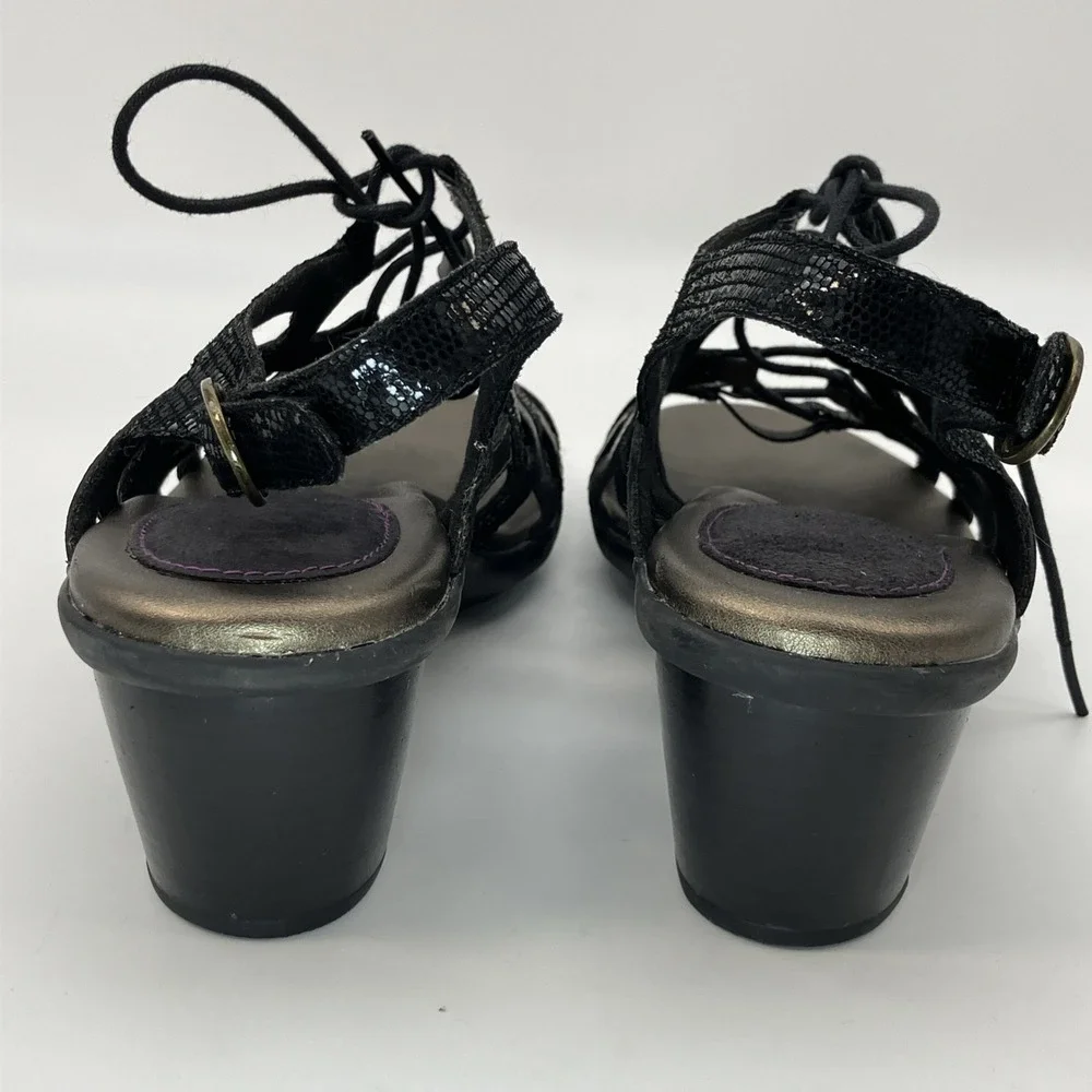 Aravon Sandals Women 8.5 B Gladiator Black Metallic Lace Up Shoes Comfort Resort